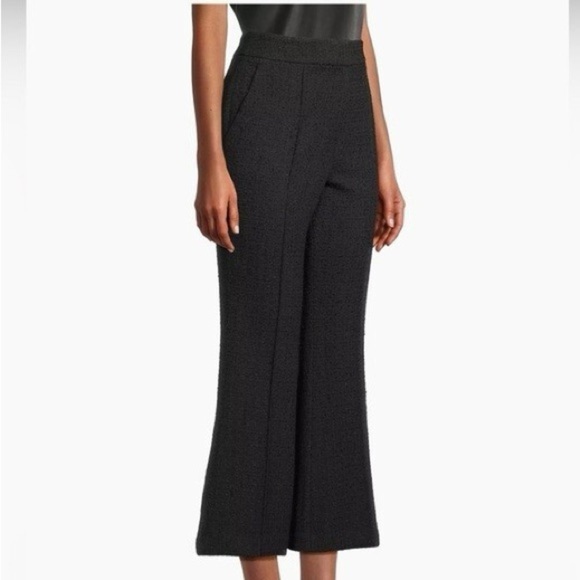 NWT Milly Black Bouclé Flared Cropped‎ Ankle Dress Pants Size 8 - Picture 11 of 12